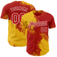 Load image into Gallery viewer, Custom Red Yellow-White Abstract Brush Stroke Authentic Baseball Jersey
