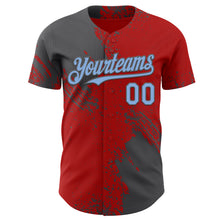 Load image into Gallery viewer, Custom Red Light Blue-Steel Gray Abstract Brush Stroke Authentic Baseball Jersey
