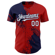 Laden Sie das Bild in den Galerie-Viewer, Custom Red White-Navy Abstract Brush Stroke Authentic Baseball Jersey
