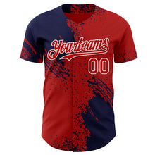 Load image into Gallery viewer, Custom Red Navy-White Abstract Brush Stroke Authentic Baseball Jersey
