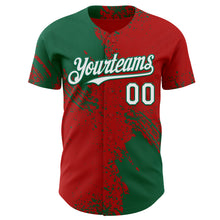 Laden Sie das Bild in den Galerie-Viewer, Custom Red White-Kelly Green Abstract Brush Stroke Authentic Baseball Jersey
