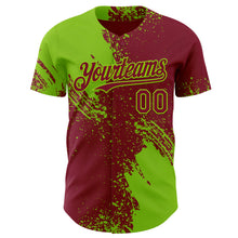 Laden Sie das Bild in den Galerie-Viewer, Custom Crimson-Neon Green Abstract Brush Stroke Authentic Baseball Jersey
