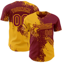 Load image into Gallery viewer, Custom Crimson-Gold Abstract Brush Stroke Authentic Baseball Jersey
