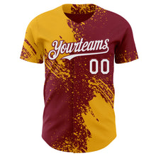 Laden Sie das Bild in den Galerie-Viewer, Custom Crimson White-Gold Abstract Brush Stroke Authentic Baseball Jersey
