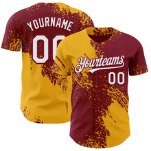 Laden Sie das Bild in den Galerie-Viewer, Custom Crimson White-Gold Abstract Brush Stroke Authentic Baseball Jersey

