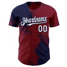 Load image into Gallery viewer, Custom Crimson White-Navy Abstract Brush Stroke Authentic Baseball Jersey
