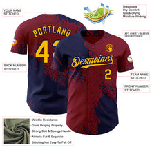 Load image into Gallery viewer, Custom Crimson Gold-Navy Abstract Brush Stroke Authentic Baseball Jersey
