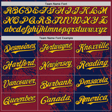 Load image into Gallery viewer, Custom Crimson Gold-Navy Abstract Brush Stroke Authentic Baseball Jersey
