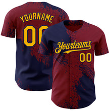 Load image into Gallery viewer, Custom Crimson Gold-Navy Abstract Brush Stroke Authentic Baseball Jersey
