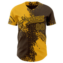 Load image into Gallery viewer, Custom Brown-Gold Abstract Brush Stroke Authentic Baseball Jersey
