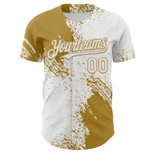 Laden Sie das Bild in den Galerie-Viewer, Custom White-Old Gold Abstract Brush Stroke Authentic Baseball Jersey
