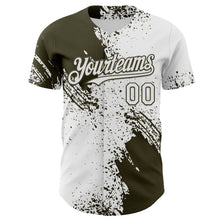 Laden Sie das Bild in den Galerie-Viewer, Custom White-Olive Abstract Brush Stroke Authentic Baseball Jersey
