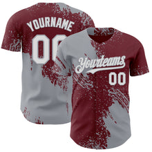 Load image into Gallery viewer, Custom Burgundy White-Gray Abstract Brush Stroke Authentic Baseball Jersey
