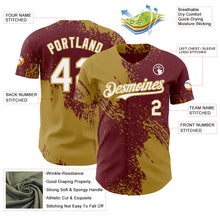 Load image into Gallery viewer, Custom Burgundy White-Old Gold Abstract Brush Stroke Authentic Baseball Jersey

