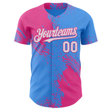 Load image into Gallery viewer, Custom Electric Blue White-Pink Abstract Brush Stroke Authentic Baseball Jersey
