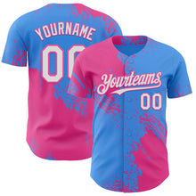 Load image into Gallery viewer, Custom Electric Blue White-Pink Abstract Brush Stroke Authentic Baseball Jersey
