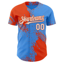 Загрузить изображение в средство просмотра галереи, Custom Electric Blue White-Orange Abstract Brush Stroke Authentic Baseball Jersey
