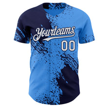 Laden Sie das Bild in den Galerie-Viewer, Custom Electric Blue White-Navy Abstract Brush Stroke Authentic Baseball Jersey

