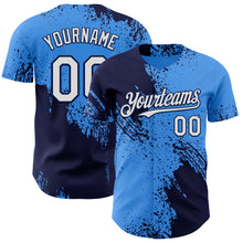 Laden Sie das Bild in den Galerie-Viewer, Custom Electric Blue White-Navy Abstract Brush Stroke Authentic Baseball Jersey
