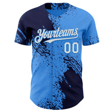 Laden Sie das Bild in den Galerie-Viewer, Custom Electric Blue White-Navy Abstract Brush Stroke Authentic Baseball Jersey
