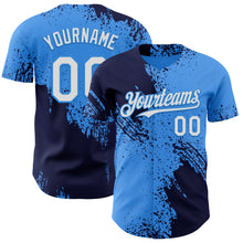 Laden Sie das Bild in den Galerie-Viewer, Custom Electric Blue White-Navy Abstract Brush Stroke Authentic Baseball Jersey
