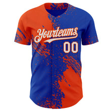 Load image into Gallery viewer, Custom Thunder Blue White-Orange Abstract Brush Stroke Authentic Baseball Jersey
