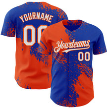 Load image into Gallery viewer, Custom Thunder Blue White-Orange Abstract Brush Stroke Authentic Baseball Jersey

