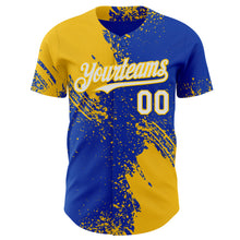 Load image into Gallery viewer, Custom Thunder Blue White-Yellow Abstract Brush Stroke Authentic Baseball Jersey
