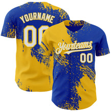 Load image into Gallery viewer, Custom Thunder Blue White-Yellow Abstract Brush Stroke Authentic Baseball Jersey
