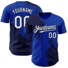 Laden Sie das Bild in den Galerie-Viewer, Custom Thunder Blue White-Navy Abstract Brush Stroke Authentic Baseball Jersey
