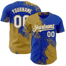 Load image into Gallery viewer, Custom Thunder Blue White-Old Gold Abstract Brush Stroke Authentic Baseball Jersey
