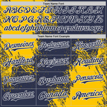 Laden Sie das Bild in den Galerie-Viewer, Custom Navy Yellow-White Abstract Brush Stroke Authentic Baseball Jersey

