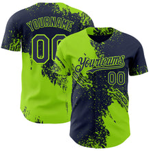 Load image into Gallery viewer, Custom Navy-Neon Green Abstract Brush Stroke Authentic Baseball Jersey
