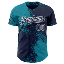 Load image into Gallery viewer, Custom Navy Teal-White Abstract Brush Stroke Authentic Baseball Jersey
