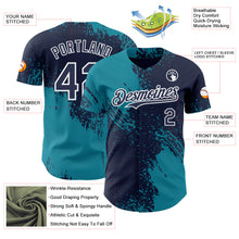 Load image into Gallery viewer, Custom Navy Teal-White Abstract Brush Stroke Authentic Baseball Jersey
