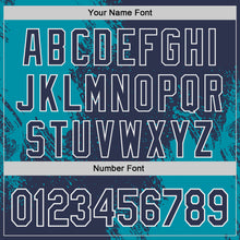 Load image into Gallery viewer, Custom Navy Teal-White Abstract Brush Stroke Authentic Baseball Jersey
