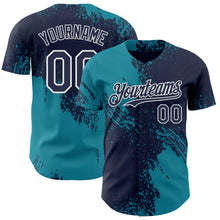 Load image into Gallery viewer, Custom Navy Teal-White Abstract Brush Stroke Authentic Baseball Jersey

