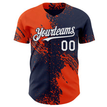 Laden Sie das Bild in den Galerie-Viewer, Custom Navy White-Orange Abstract Brush Stroke Authentic Baseball Jersey
