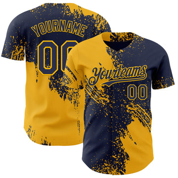 Custom Navy-Gold Abstract Brush Stroke Authentic Baseball Jersey