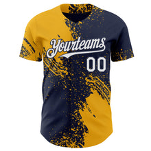 Load image into Gallery viewer, Custom Navy White-Gold Abstract Brush Stroke Authentic Baseball Jersey
