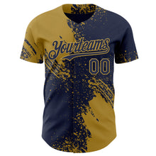 Load image into Gallery viewer, Custom Navy-Old Gold Abstract Brush Stroke Authentic Baseball Jersey
