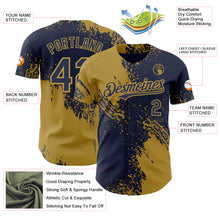 Load image into Gallery viewer, Custom Navy-Old Gold Abstract Brush Stroke Authentic Baseball Jersey
