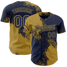 Load image into Gallery viewer, Custom Navy-Old Gold Abstract Brush Stroke Authentic Baseball Jersey
