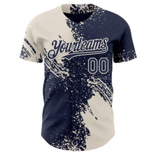 Laden Sie das Bild in den Galerie-Viewer, Custom Navy-Cream Abstract Brush Stroke Authentic Baseball Jersey
