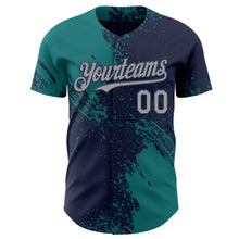 Charger l'image dans la galerie, Custom Navy Gray-Teal Abstract Brush Stroke Authentic Baseball Jersey
