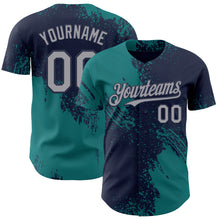 Charger l'image dans la galerie, Custom Navy Gray-Teal Abstract Brush Stroke Authentic Baseball Jersey
