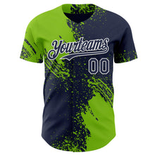 Load image into Gallery viewer, Custom Navy Neon Green-White Abstract Brush Stroke Authentic Baseball Jersey
