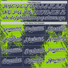 Load image into Gallery viewer, Custom Navy Neon Green-White Abstract Brush Stroke Authentic Baseball Jersey
