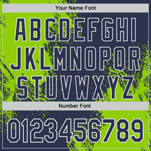 Load image into Gallery viewer, Custom Navy Neon Green-White Abstract Brush Stroke Authentic Baseball Jersey
