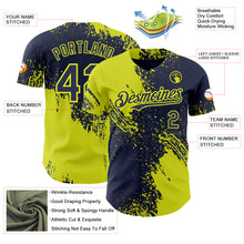 Laden Sie das Bild in den Galerie-Viewer, Custom Navy-Neon Yellow Abstract Brush Stroke Authentic Baseball Jersey
